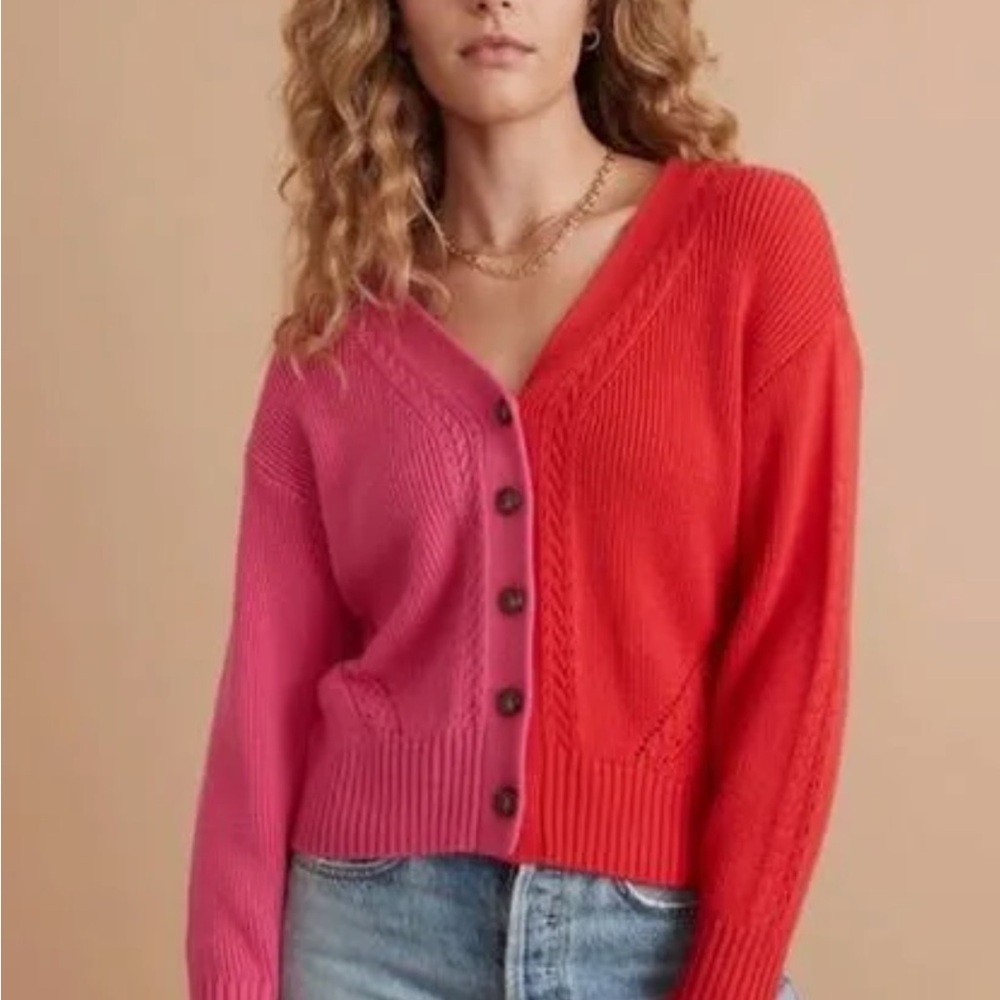 Marine Layer Red and Pink V-Neck Cardigan